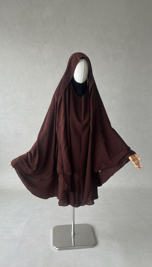 Khimar Nema: Brown, Medium Length, Open-Neck & Flap Design