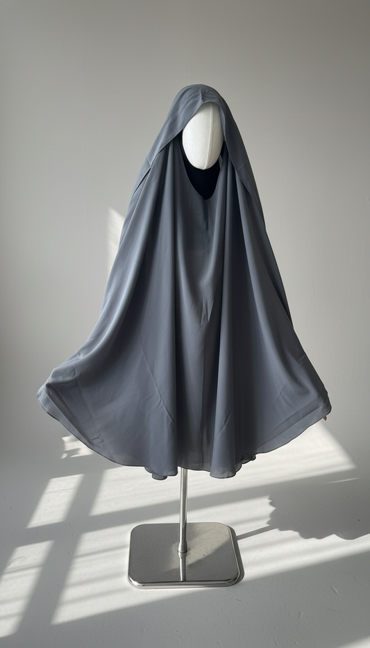Khimar Nema: Grey, Medium Length, Open-Neck & Flap Design