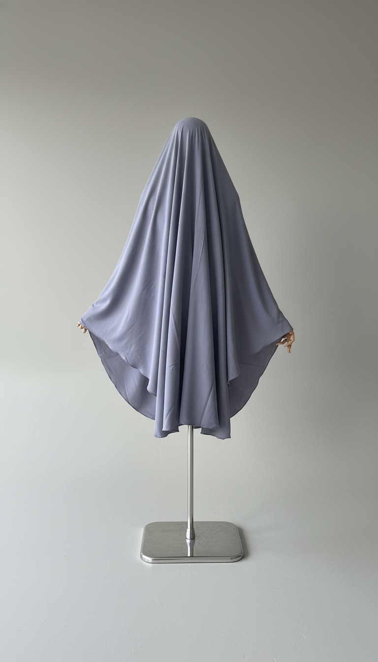 Khimar Nema: Violet Grey, Medium Length, Open-Neck & Flap Design