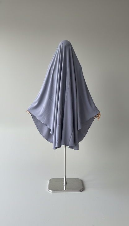Khimar Nema: Violet Grey, Medium Length, Open-Neck & Flap Design