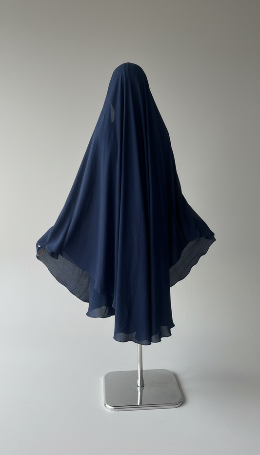 Khimar Nema: Navy, Medium Length, Open-Neck & Flap Design