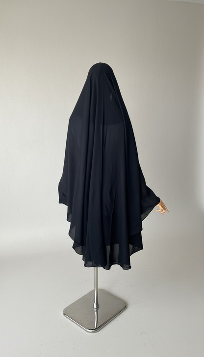 Khimar Nema: Black, Medium Length, Open-Neck & Flap Design