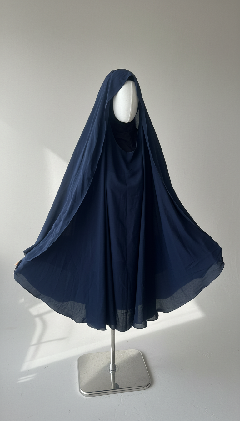 Khimar Nema: Navy, Medium Length, Open-Neck & Flap Design