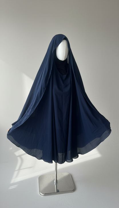 Khimar Nema: Navy, Medium Length, Open-Neck & Flap Design