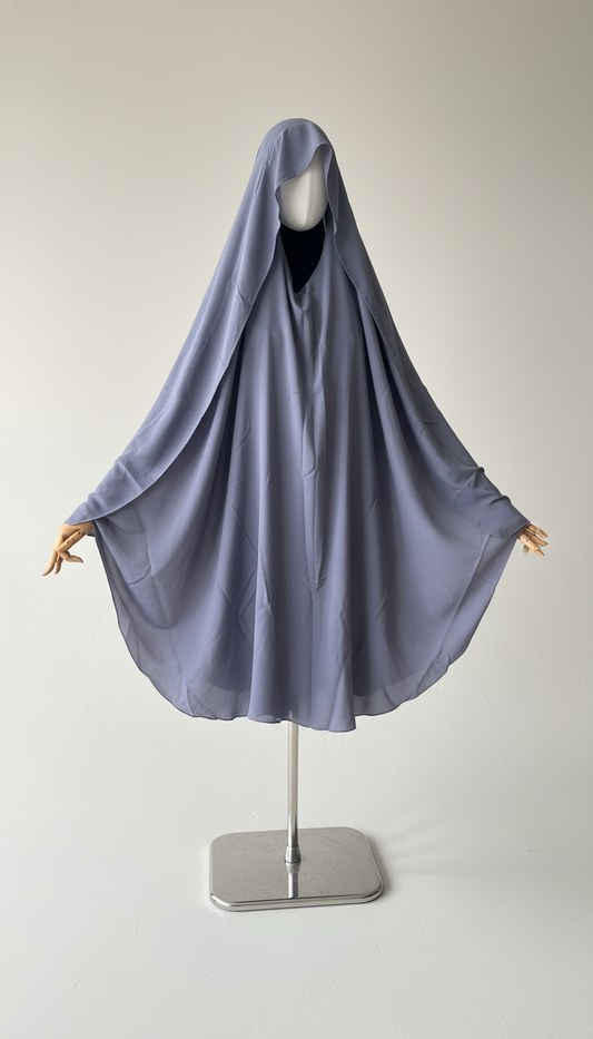 Khimar Nema: Violet Grey, Medium Length, Open-Neck & Flap Design