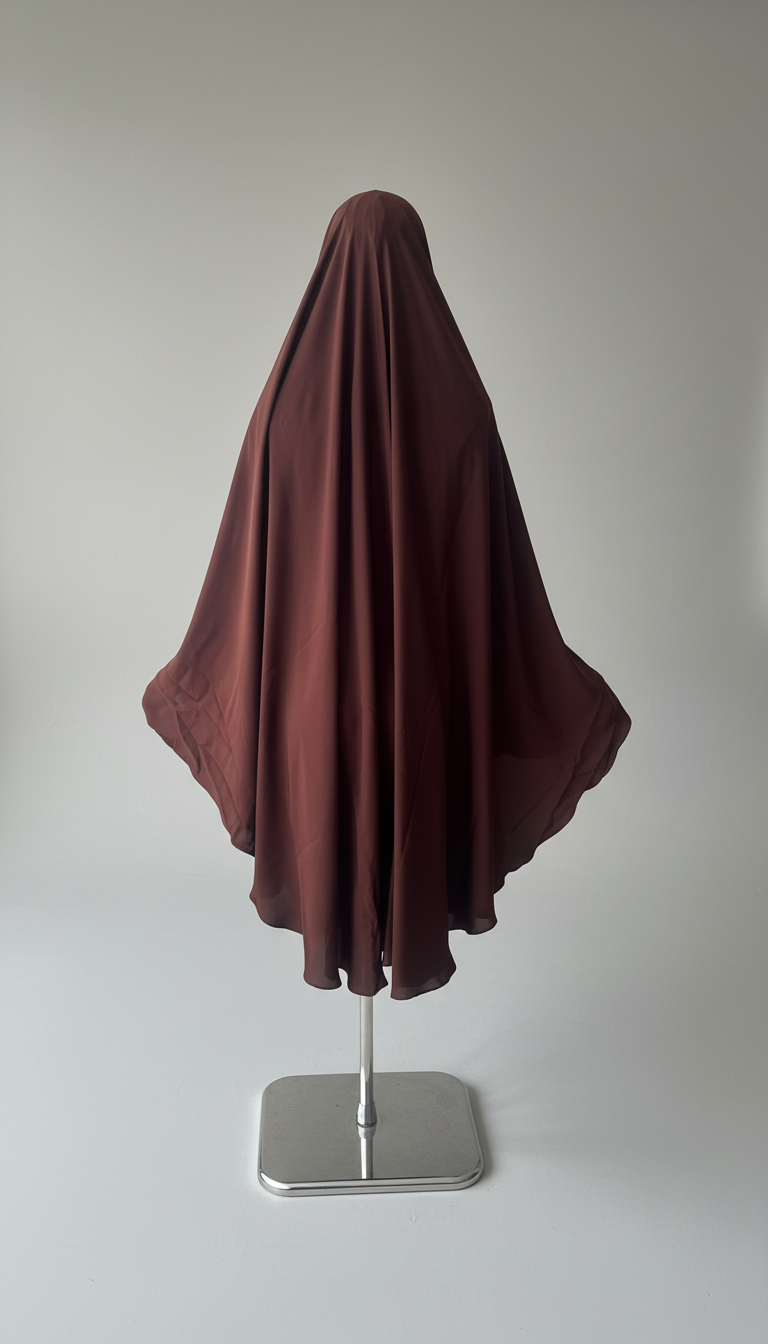 Khimar Nema: Brown, Medium Length, Open-Neck & Flap Design