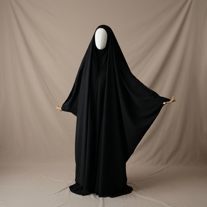 Jilbab Banjul: V-Neck & Open Design With Snap Buttons - Woolpeach